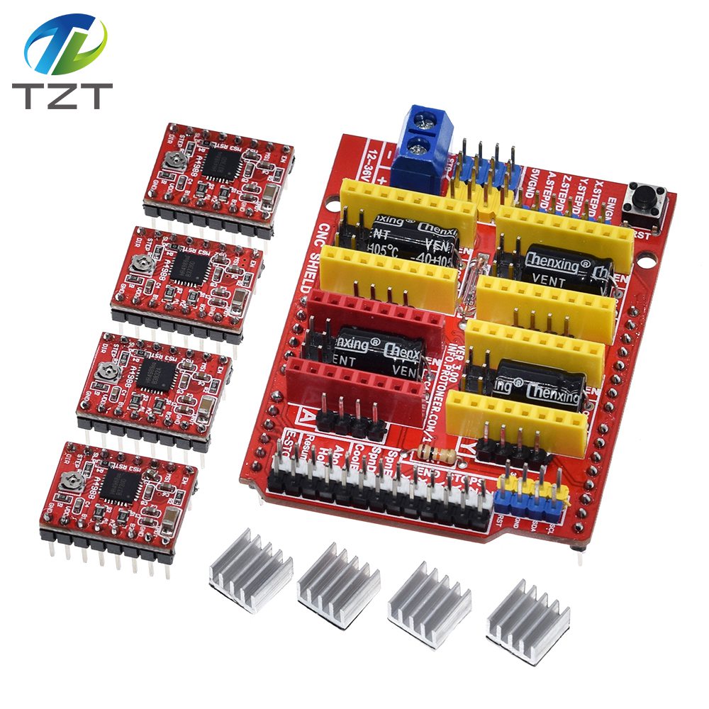 TZT New cnc shield v3 engraving machine / 3D Printer / + 4pcs A4988 driver expansion board