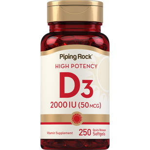 High Potency Vitamin D3, 2000 IU, 250 Quick Release Softgels