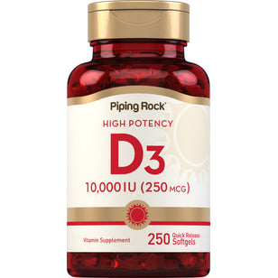 High Potency Vitamin D3, 10,000 IU, 250 Quick Release Softgels